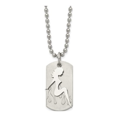Stainless Steel Woman Silhouette Dog Tag Pendant Necklace
