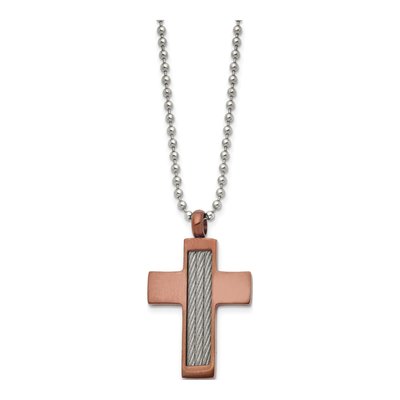 Stainless Steel Brown Cross Pendant Necklace – view 4