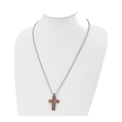 Stainless Steel Brown Cross Pendant Necklace – view 5