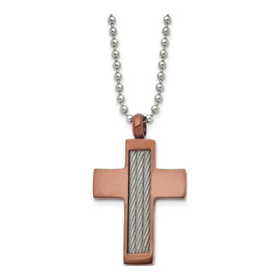 Stainless Steel Brown Cross Pendant Necklace
