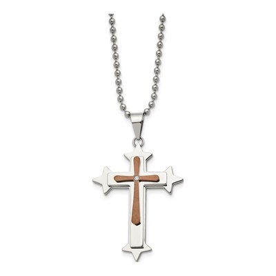 Stainless Steel CZ IP Cross Pendant Necklace – view 4