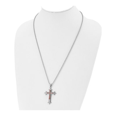 Stainless Steel CZ IP Cross Pendant Necklace – view 5