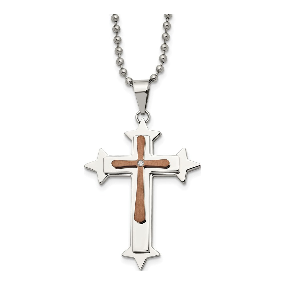 Stainless Steel CZ IP Cross Pendant Necklace