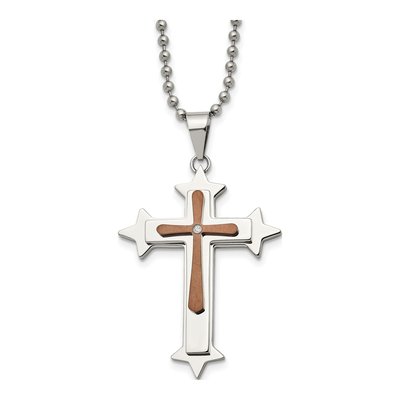 Stainless Steel CZ IP Cross Pendant Necklace