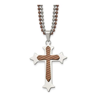 Stainless Steel Brown Cross Pendant Necklace