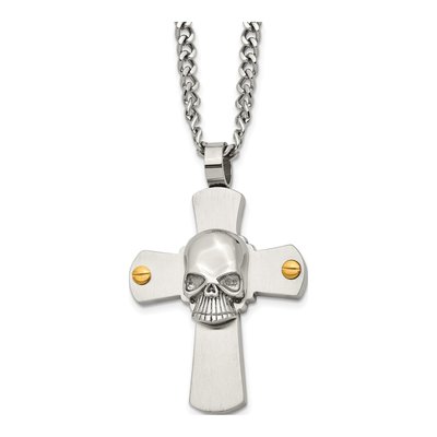 Stainless Steel Cross Skull Pendant Necklace