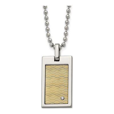 Stainless Steel Diamond Dog Tag Pendant Necklace