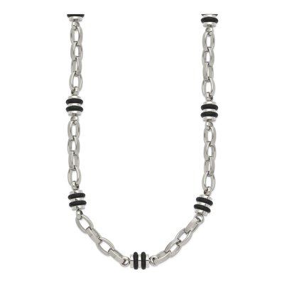 Men's Stainless Steel 6mm Black Rubber Barrel Chain – view 3