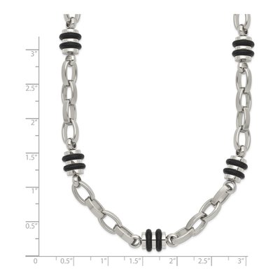 Men's Stainless Steel 6mm Black Rubber Barrel Chain – view 5