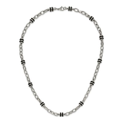 Men's Stainless Steel 6mm Black Rubber Barrel Chain – view 8