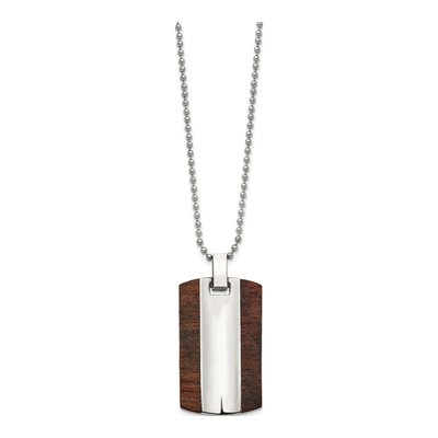 Stainless Steel Wood Dog Tag Pendant Necklace – view 4