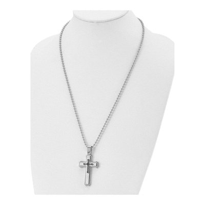 Stainless Steel Black Rubber Cross Pendant Necklace – view 6