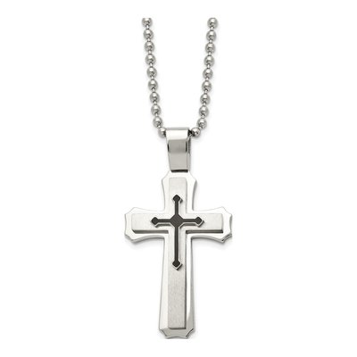 Stainless Steel Black Rubber Cross Pendant Necklace
