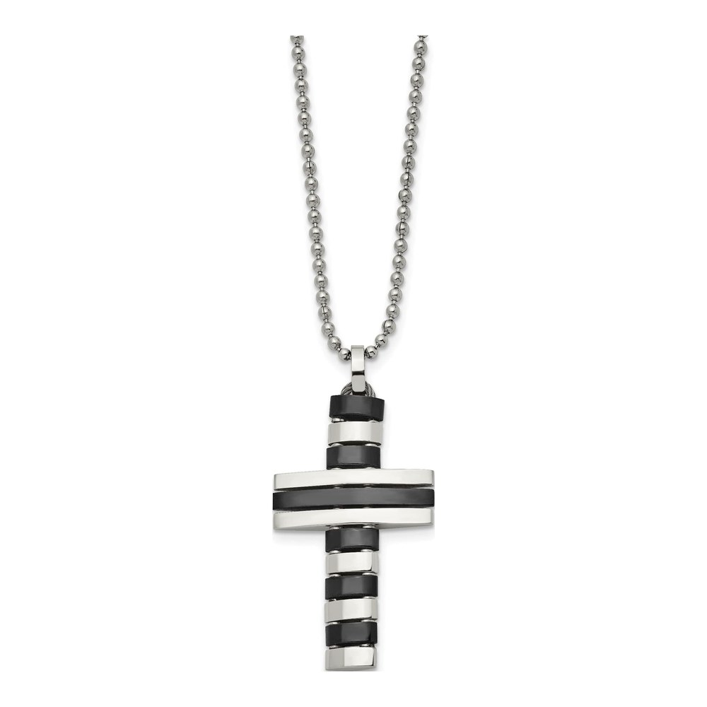 Black Stainless Steel Black Cross Pendant Necklace