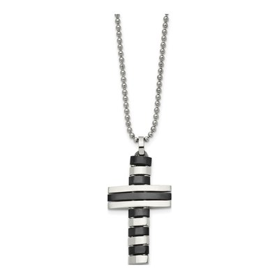 Black Stainless Steel Black Cross Pendant Necklace