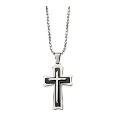 Stainless Steel Black Cross Pendant Necklace