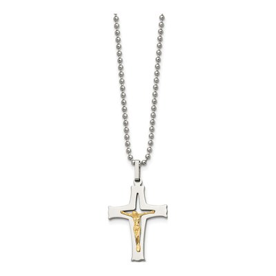 Stainless Steel & 14K Gold Crucifix Pendant Necklace – view 4