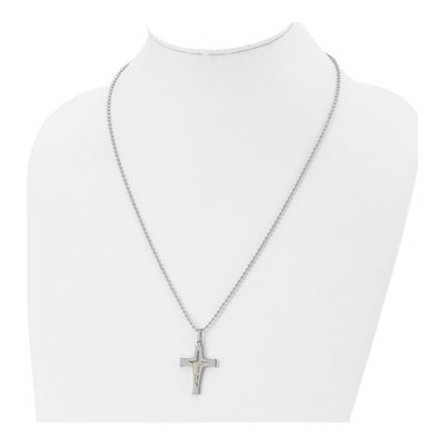 Stainless Steel & 14K Gold Crucifix Pendant Necklace – view 5