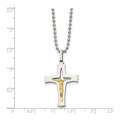 Stainless Steel & 14K Gold Crucifix Pendant Necklace – view 6
