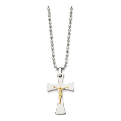 Stainless Steel & 14K Gold Crucifix Pendant Necklace – view 4
