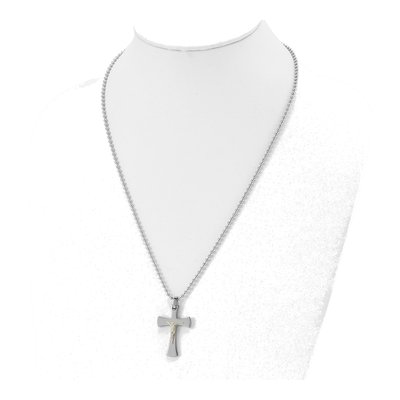 Stainless Steel & 14K Gold Crucifix Pendant Necklace – view 5