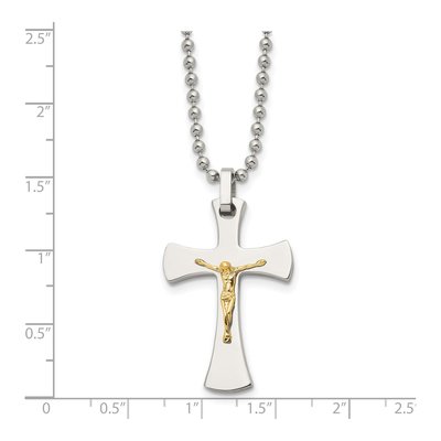 Stainless Steel & 14K Gold Crucifix Pendant Necklace – view 6