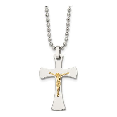 Stainless Steel & 14K Gold Crucifix Pendant Necklace