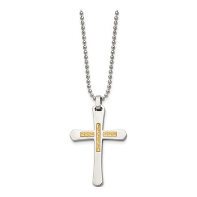 Stainless Steel & 14K Gold Cross Pendant Necklace – view 4