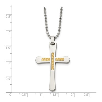 Stainless Steel & 14K Gold Cross Pendant Necklace – view 6