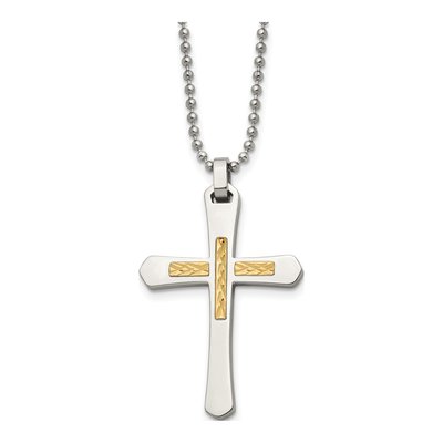 Stainless Steel & 14K Gold Cross Pendant Necklace