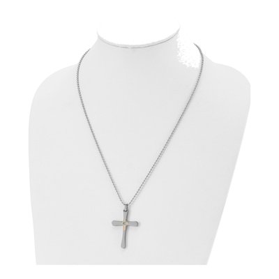 Stainless Steel & 14K Gold 0.3 ct tw Diamond Cross Pendant Necklace – view 5