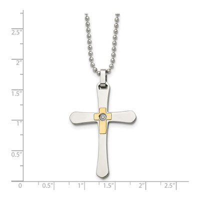Stainless Steel & 14K Gold 0.3 ct tw Diamond Cross Pendant Necklace – view 6