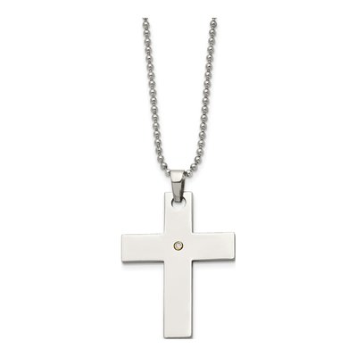 Stainless Steel & 14K Gold Diamond Cross Pendant Necklace – view 4