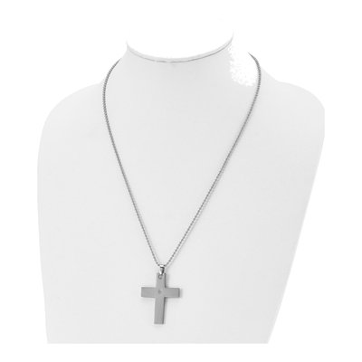 Stainless Steel & 14K Gold Diamond Cross Pendant Necklace – view 5