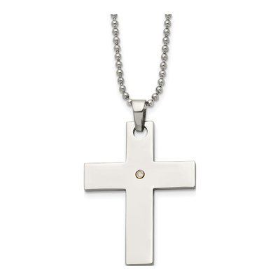 Stainless Steel & 14K Gold Diamond Cross Pendant Necklace