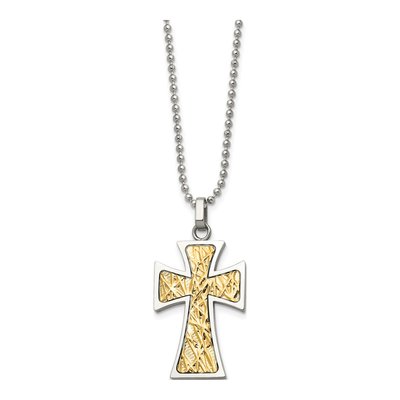 Stainless Steel & 14K Gold Cross Pendant Necklace – view 4
