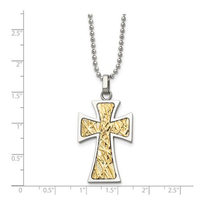 Stainless Steel & 14K Gold Cross Pendant Necklace – view 6