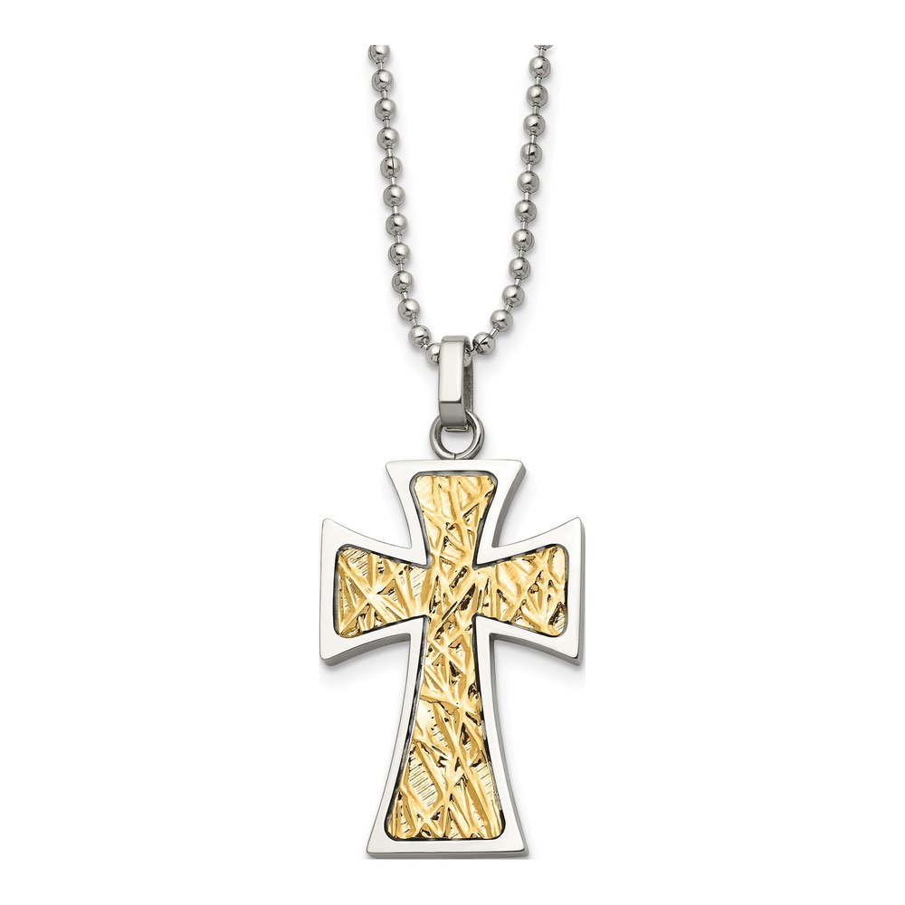 Men's Stainless Steel & 14K Gold Cross Necklace