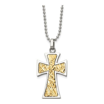 Stainless Steel & 14K Gold Cross Pendant Necklace