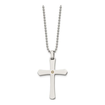Stainless Steel & 14K Gold Diamond Cross Pendant Necklace – view 4