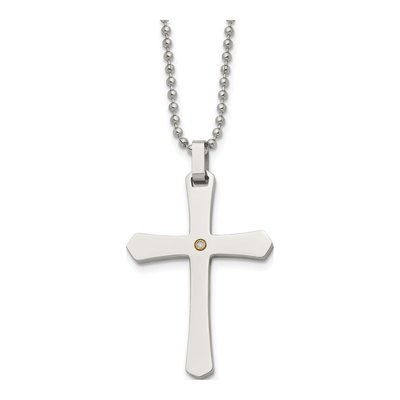 Stainless Steel & 14K Gold Diamond Cross Pendant Necklace