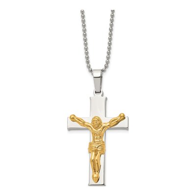 Stainless Steel IP Crucifix Pendant Necklace