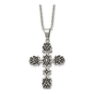 Stainless Steel Antiqued Cross Pendant Necklace