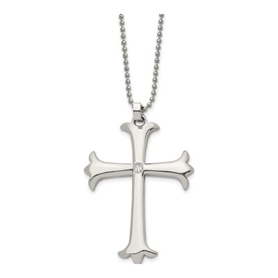 Stainless Steel CZ Cross Pendant Necklace