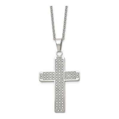 Stainless Steel CZ Cross Pendant Necklace