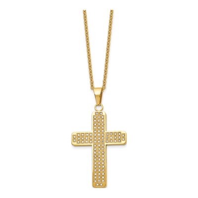 Stainless Steel CZ IP Cross Pendant Necklace – view 4