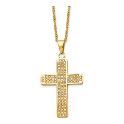 Stainless Steel CZ IP Cross Pendant Necklace