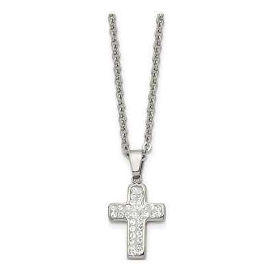 Stainless Steel Crystal Cross Pendant Necklace