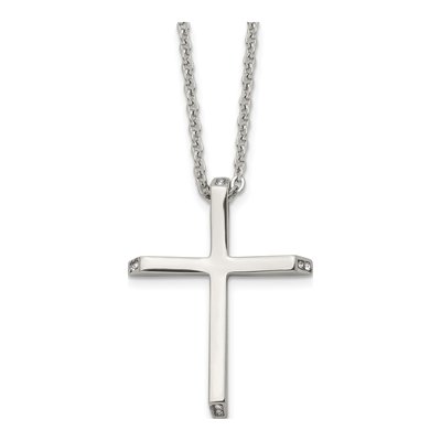Stainless Steel CZ Cross Pendant Necklace