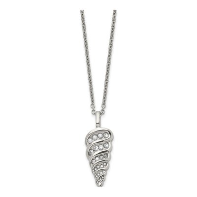 Stainless Steel CZ Shell Pendant Necklace – view 4